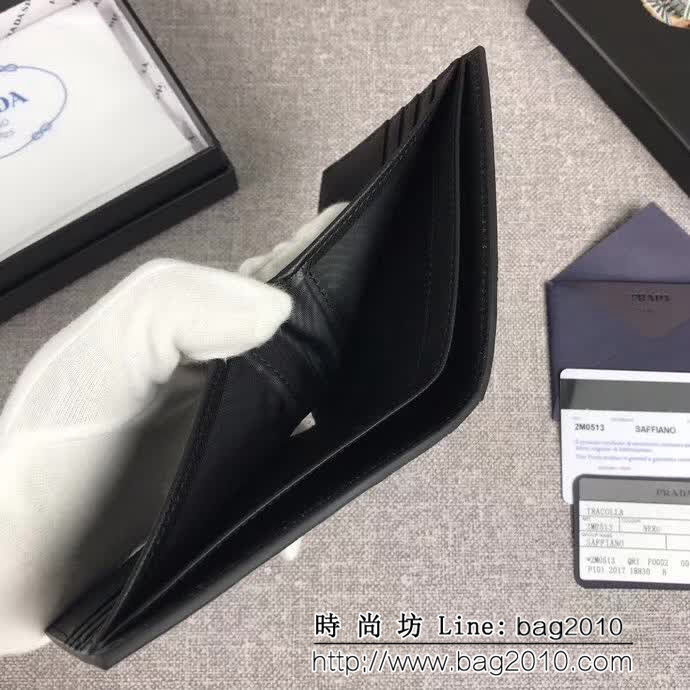 PRADA普拉達 專櫃最新款式 頂級原單十字紋牛皮 男士短款錢夾 2M0513 DD1150